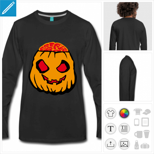 t-shirt noir citrouille halloween personnalisable, impression  l'unit