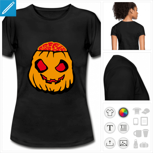 t-shirt noir basique citrouille halloween  personnaliser et imprimer en ligne