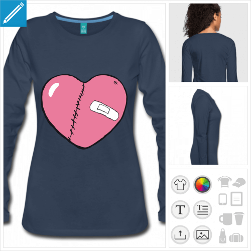 t-shirt bleu coeur  personnaliser et imprimer en ligne