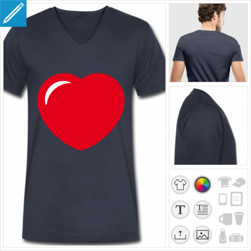 t-shirt manches courtes coeur  imprimer en ligne