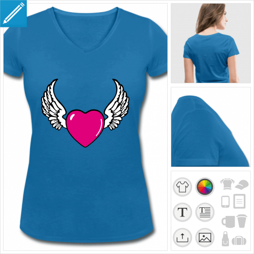 t-shirt bleu coeur  personnaliser, impression unique