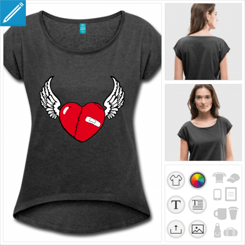 t-shirt femme coeur ailes personnalisable