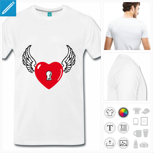 T-shirt cur ail avec serrure, motif cur et amour  impriemr en ligne.