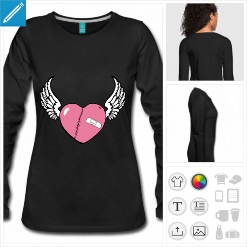 t-shirt femme coeur ailes  personnaliser