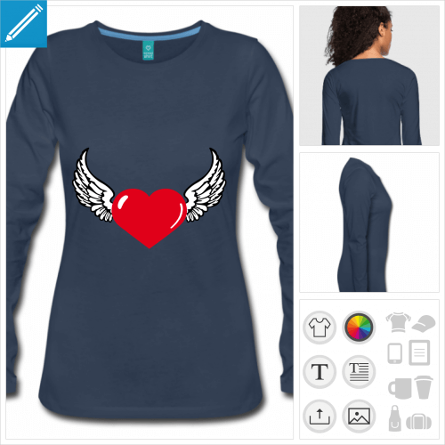 t-shirt bleu coeur personnalisable, impression  l'unit