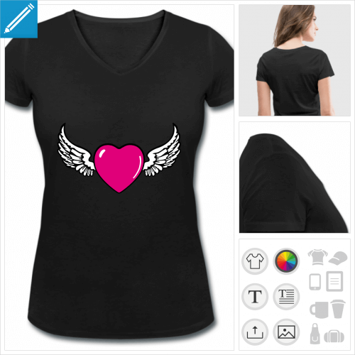 t-shirt coeur ail  personnaliser, impression unique