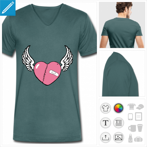 t-shirt coeur ail  personnaliser en ligne