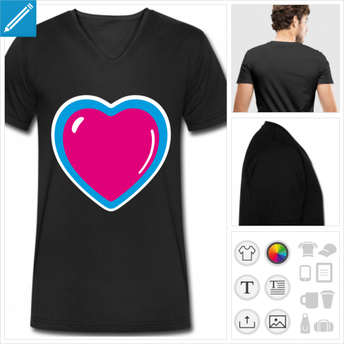 t-shirt noir coeur  personnaliser en ligne