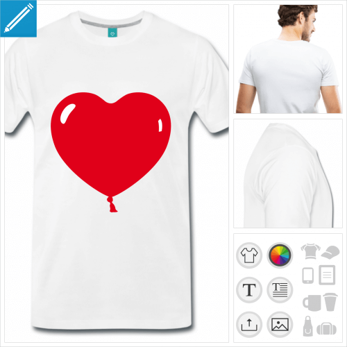 T-shirt coeur ballon, ballon arrondi en forme de coeur  personnaliser et imprimer. Choisissez la couleur.