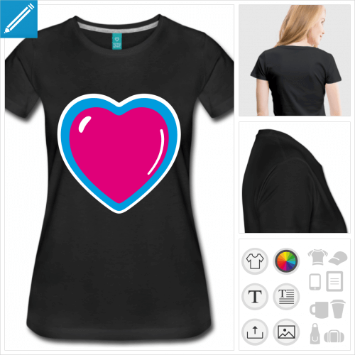 t-shirt basique coeur anime personnalisable, impression  l'unit