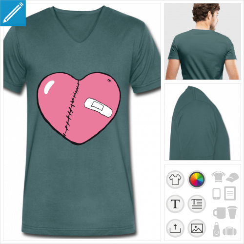 t-shirt manches courtes coeur bris  personnaliser