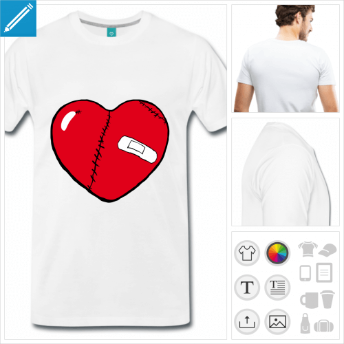 T-shirt coeur bris  cicatrices  personnaliser et imprimer en ligne. Personnalisez les couleurs du coeur.