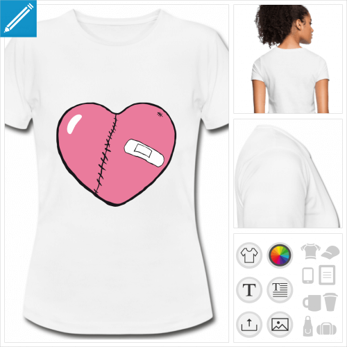 t-shirt blanc simple coeur  personnaliser en ligne