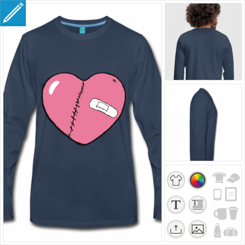 tee-shirt coeur personnalisable, impression  l'unit