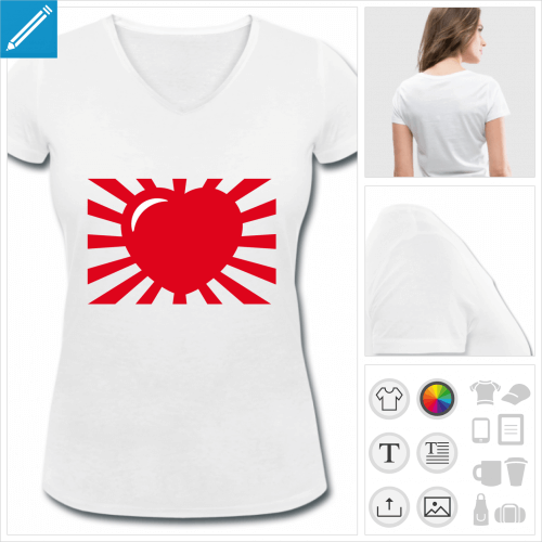 t-shirt col v coeur  personnaliser en ligne