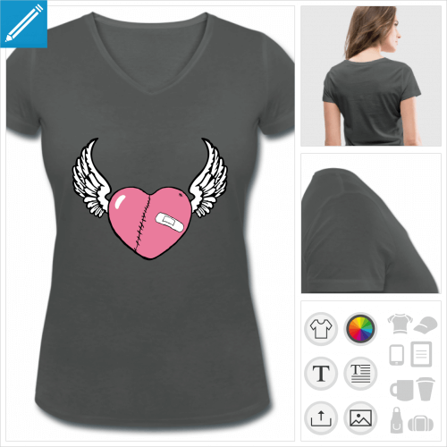 t-shirt basique coeur personnalisable, impression  l'unit