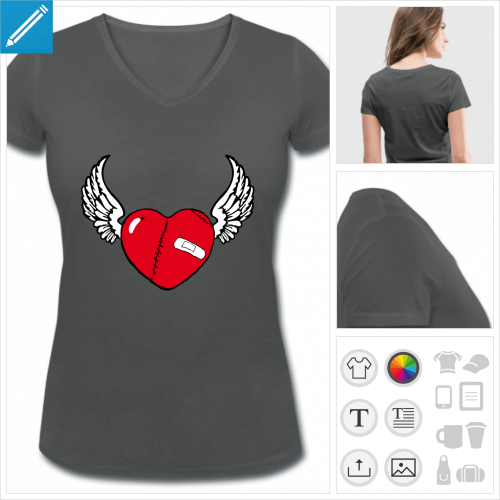 t-shirt gris coeur ailes  imprimer en ligne