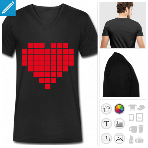 t-shirt manches courtes coeur pixel  crer soi-mme