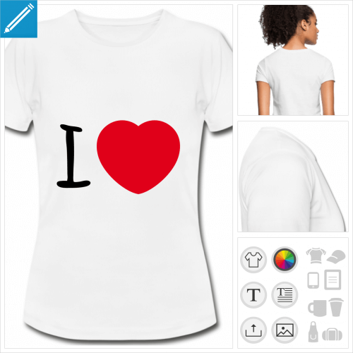 t-shirt blanc simple I love coeur  crer en ligne