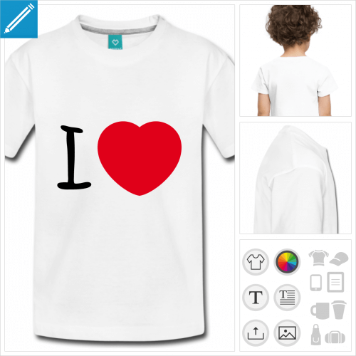 t-shirt blanc I love  personnaliser en ligne