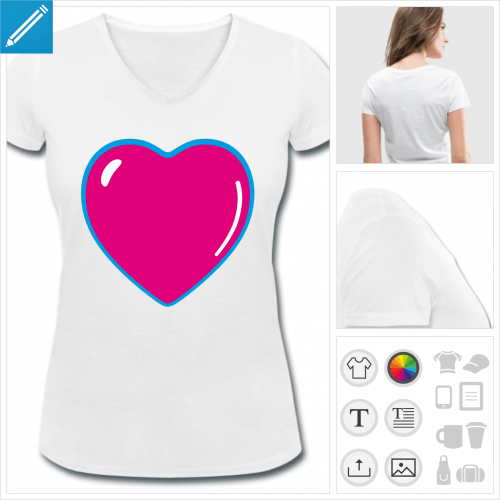 t-shirt femme basique coeur kawaii à imprimer en ligne