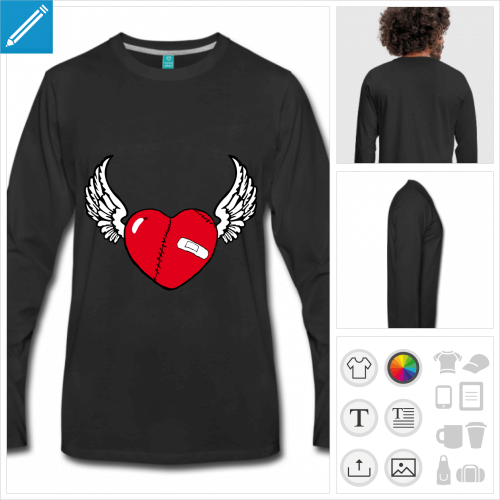 t-shirt manches longues coeur ailes  personnaliser en ligne