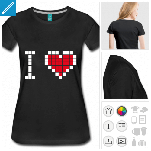 t-shirt femme i love pixel à imprimer en ligne