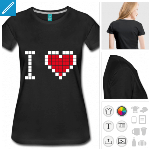 t-shirt femme i love pixel  imprimer en ligne