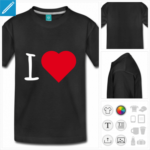 t-shirt manches courtes I love coeur  personnaliser et imprimer en ligne