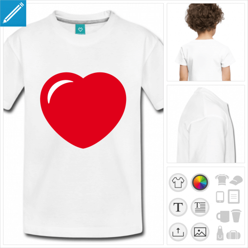 t-shirt enfant manches courtes coeur personnalisable, impression  l'unit