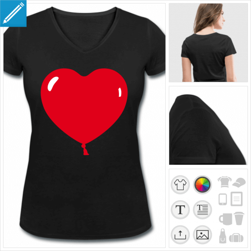 t-shirt femme coeur ballon  personnaliser et imprimer en ligne