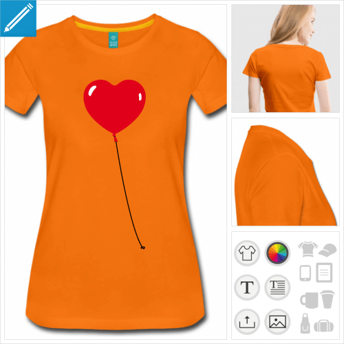 t-shirt orange coeur rond  personnaliser