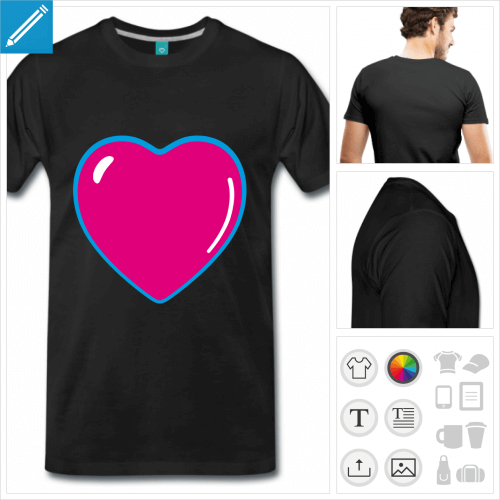 t-shirt coeur rose en style anime 3 couleurs personnalisable