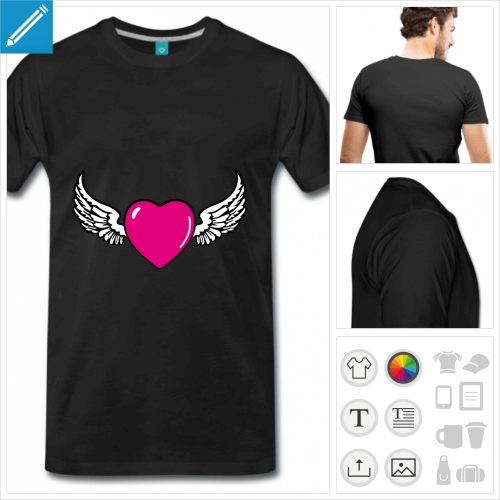 T-shirt cur volant, cur  reflet portant des ailes dployes,  imprimer en ligne.