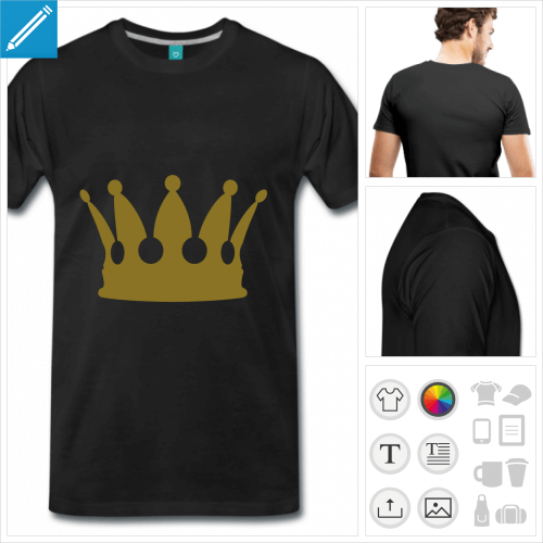 T-shirt couronne, couronne roi à imprimer en ligne, or argent ou couleur pleine.