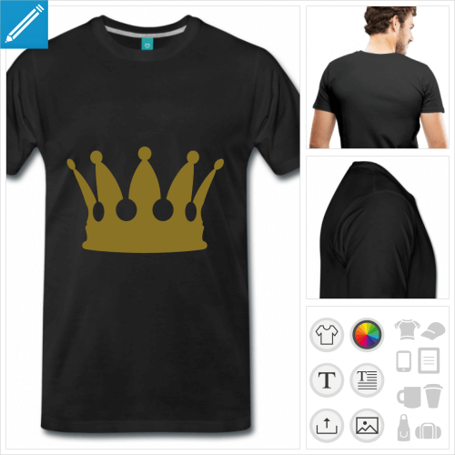 T-shirt couronne, couronne roi  imprimer en ligne, or argent ou couleur pleine.