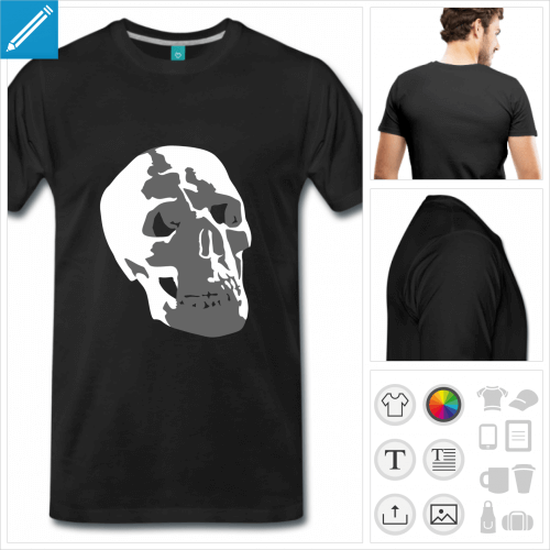 T-shirt crâne humain deux couleurs à personnaliser et imprimer en ligne.