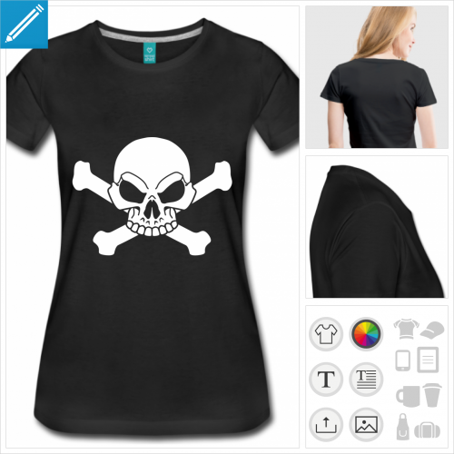 t-shirt noir pirate à personnaliser, impression unique