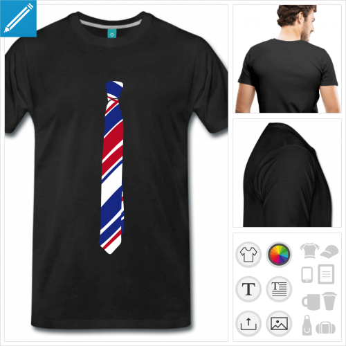 T-shirt cravate, fausse cravate  rayures obliques aux couleurs personnalisables. Imprimez votre t-shirt en ligne.