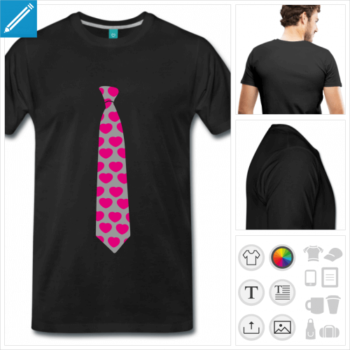 T-shirt cravate coeurs, fausse cravate  personnaliser et imprimer en ligne.