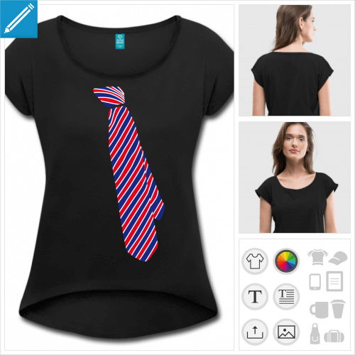t-shirt femme cravate raye  personnaliser, impression unique