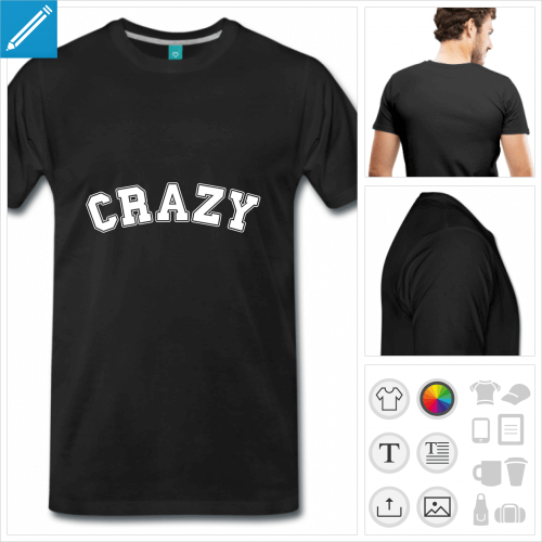 T-shirt crazy, crit en typo arque de style sport,  personnaliser et imprimer en ligne.