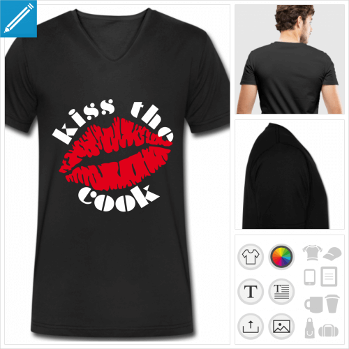 t-shirt manches courtes kiss the cook  crer en ligne