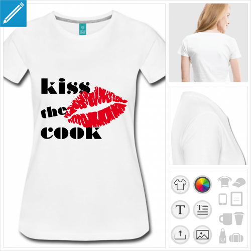 t-shirt noir kiss the cook personnalisable