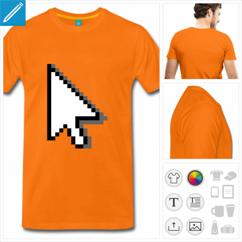 T-shirt curseur flche, motif informatique en pixels  personnaliser et impriemr en ligne.