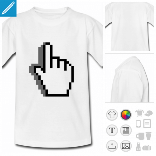 t-shirt pour enfant cursor pixels personnalisable, impression  l'unit
