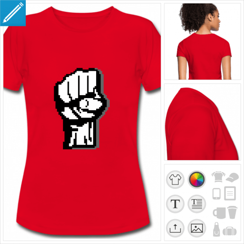 T-shirt cursor révolution, poing levé en pixel art à personnaliser et imprimer en ligne.
