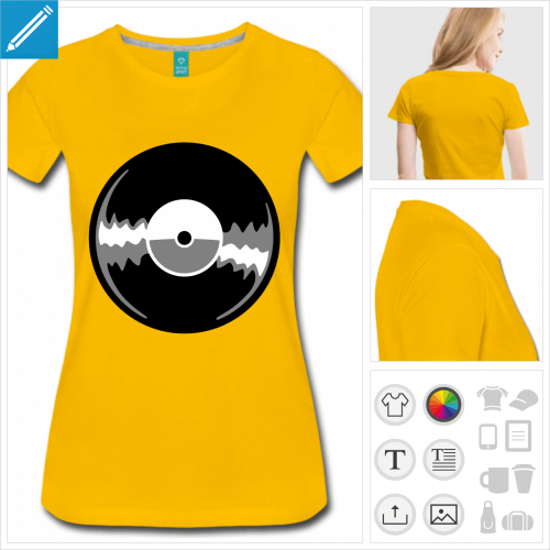 t-shirt jaune disque vinyle  personnaliser en ligne