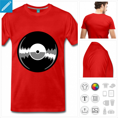 T-shirt disque vinyle 3 couleurs  personnaliser soi-mme.