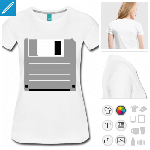 t-shirt simple disquette retrogaming personnalisable